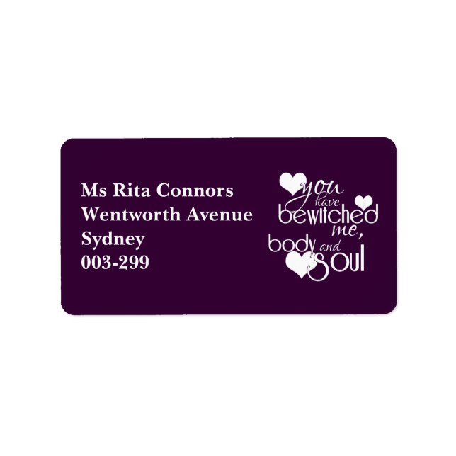 Du har förhäxat mig, kropp och själ adressetikett (Framsidan)