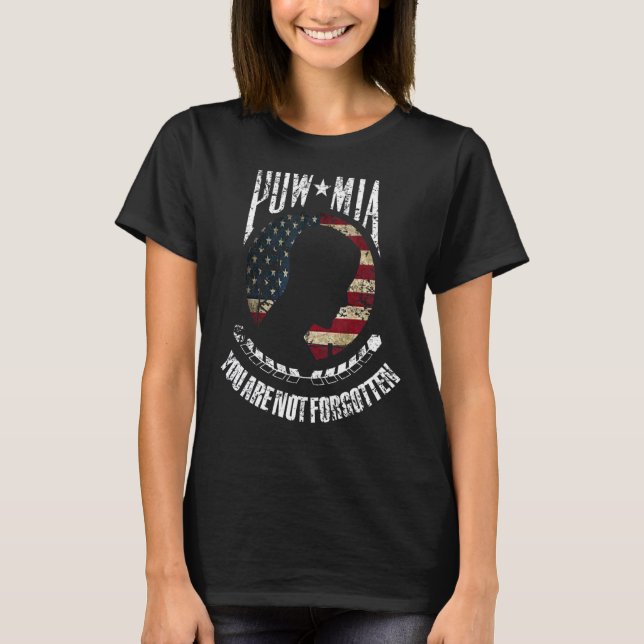 Du har inte glömt Pow Mia American Flagga T Shirt (Framsida)