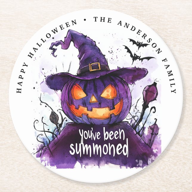 Du har kallats Lila Pumpkin Witch Underlägg Papper Rund (Framsidan)