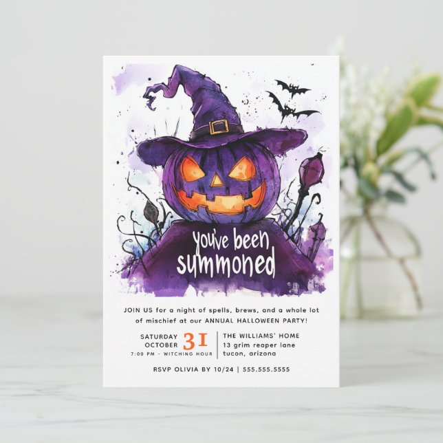 Du har kallats Watercolor Pumpkin Halloween Inbjudningar (Stående Fram)