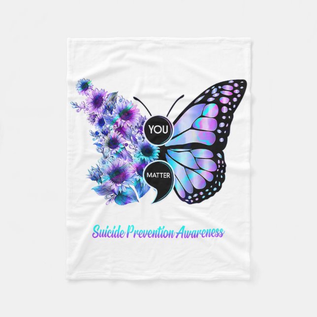 Du har självmordsförebyggande Semikolon Butterfly Fleecefilt (Framsidan)