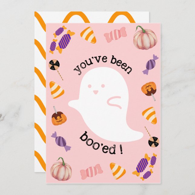 Du har varit Boo'ed Rosa Halloween Card Tack Kort (Fram/baksida)