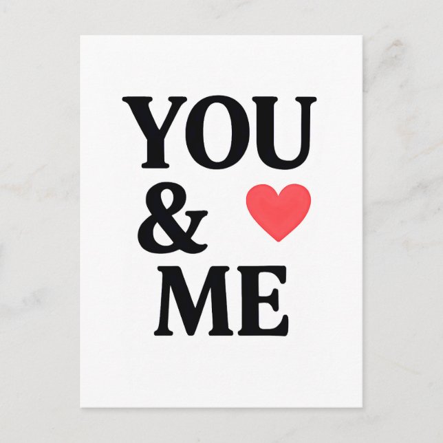 DU & JAG med Minimal Hjärtat Valentinsdag Typogr Vykort (Framsida)
