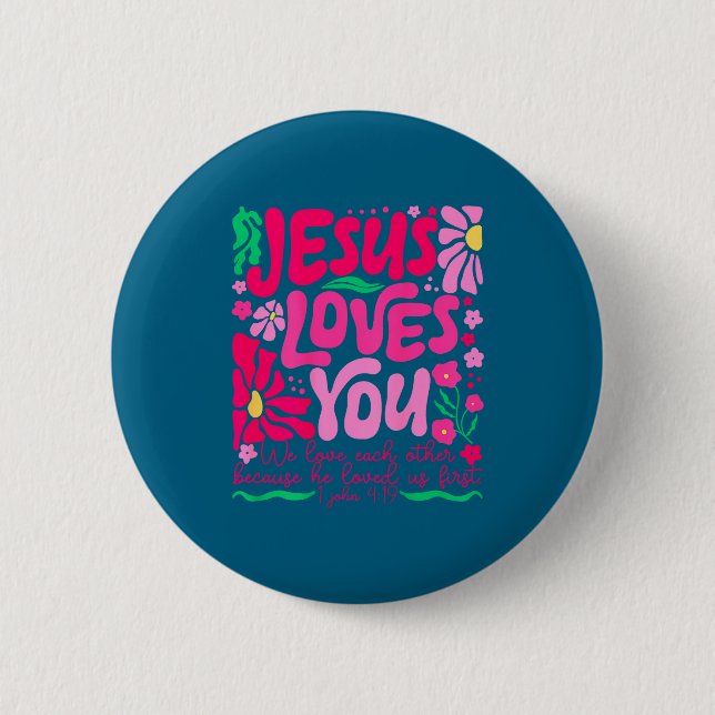 Du Jesus Boho Blommig Religiös Tro Knapp (Framsida)