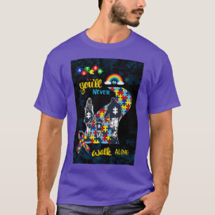 Du kan aldrig gå i Alone Son Autism Lodrät Matte T Shirt