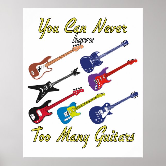 Du kan aldrig ha för många gitarrer - färgstarka poster (Framsidan)