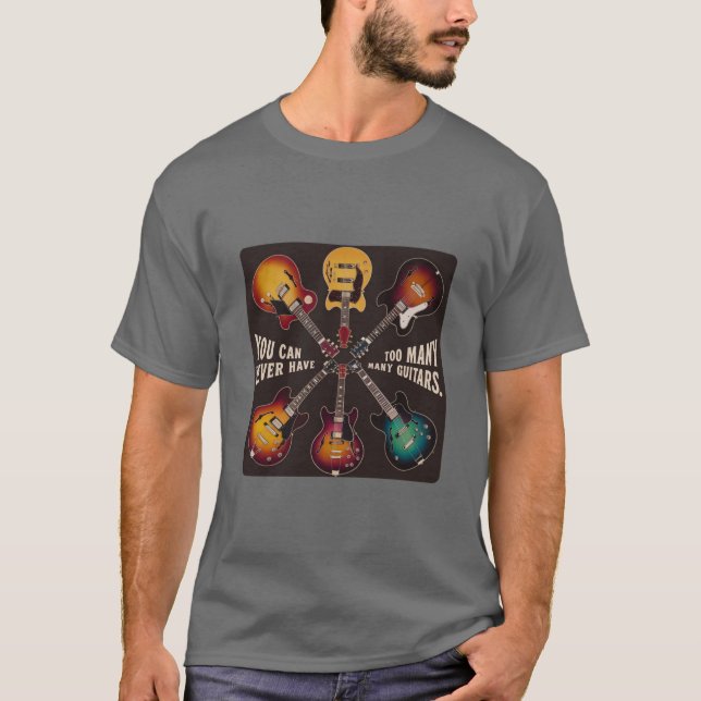 DU KAN ALDRIG HA FÖR MÅNGA GUITARS T SHIRT (Framsida)
