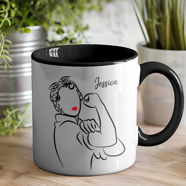 Du kan göra det Snyggt och rosie Riveter. Mugg (This fantastic mug is just right to dazzle everyone in the office and kick off your morning coffee.)