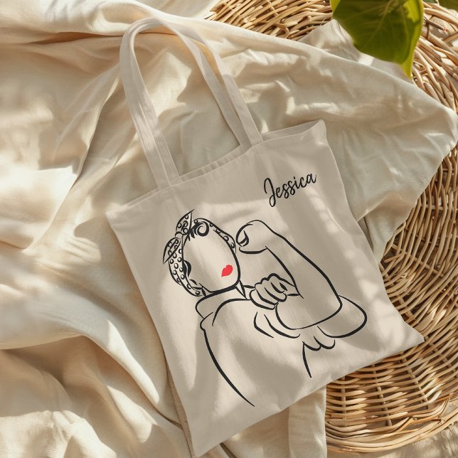 Du kan göra det Snyggt och rosie Riveter. Tygkasse (his inspiring tote bag , features an image based on the uber cool “We Can Do It!” Rosie The Riveter.)