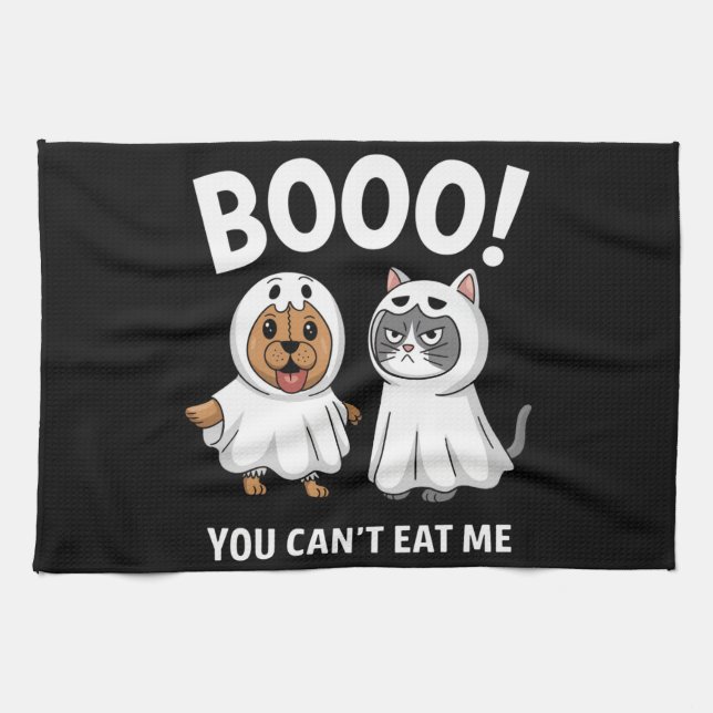 Du kan inte äta mig Hundar och kattunge Halloween Kökshandduk (Horisontell)