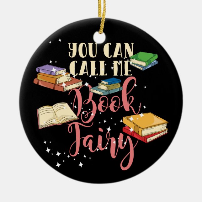 Du kan kalla mig Bok Fairy Librarian Ornamar Julgransprydnad Keramik (Framsidan)
