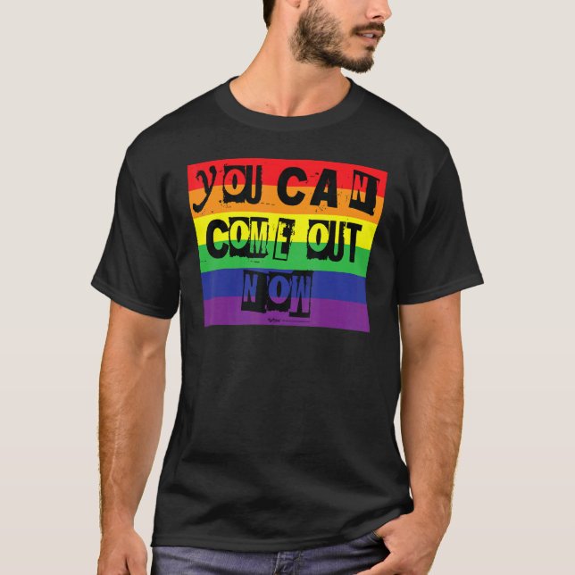 Du kan Kom ut nu Gay pride Rainbow Ord Design T Shirt (Framsida)