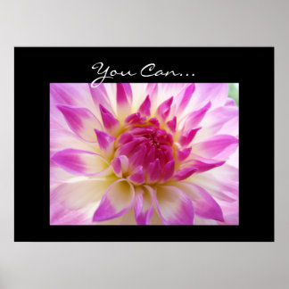 Du kan... konsttryck Rosa Vita Dahlia Blommor Poster