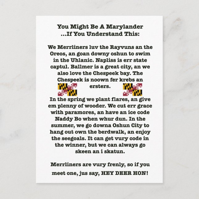 Du kan vara ett Marylander-vykort Vykort (Framsida)