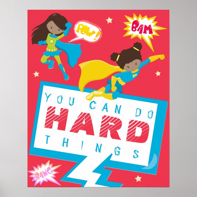 Du klarar tuffa saker tjej superhjälte motivation poster (Framsidan)