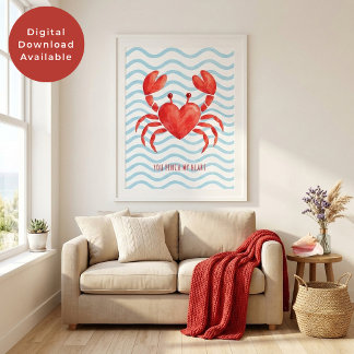 Du Knäpper Mitt Hjärta Vattenfärg Röd Krabba Alla  Poster