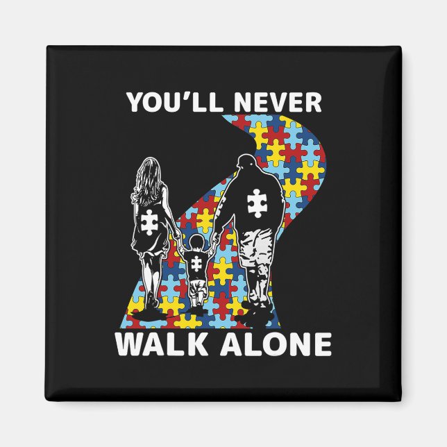 Du kommer aldrig att gå ensam om Autism Awareness Magnet (Framsidan)