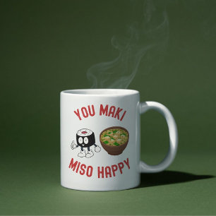 Du Maki Miso Lycklig - Cute Sushi & Miso Soppa Pun Kaffemugg
