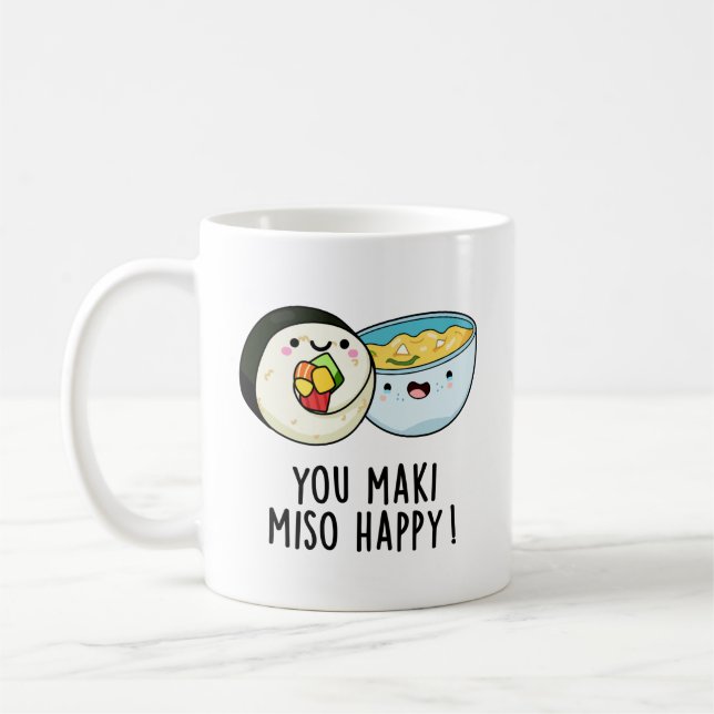 Du Maki Miso Lycklig Funny Japansk Food Pun Kaffemugg (Vänster)