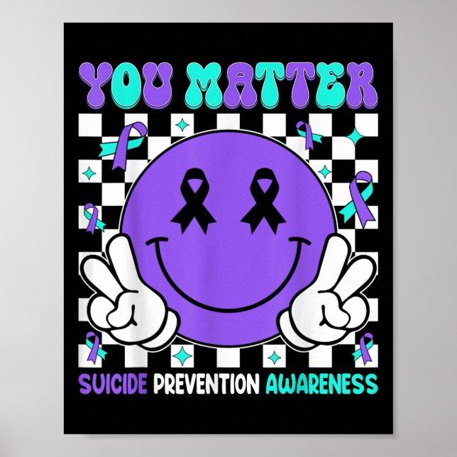 Du medvetenhet om självmordsförebyggande teal lila poster (Framsidan)