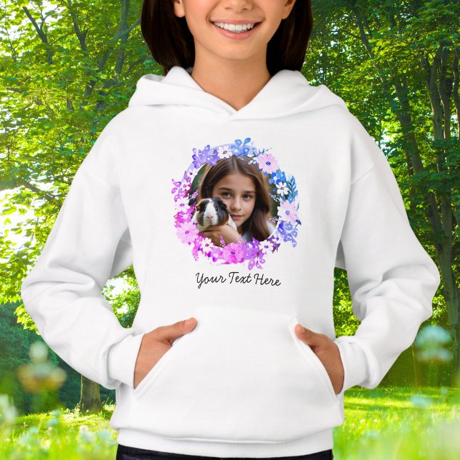 Du och din Pet Photo Blommigt Skapar dig själv T Shirt (A sweatshirt to customize with a photo of you and your pet, with your pet's name underneath)