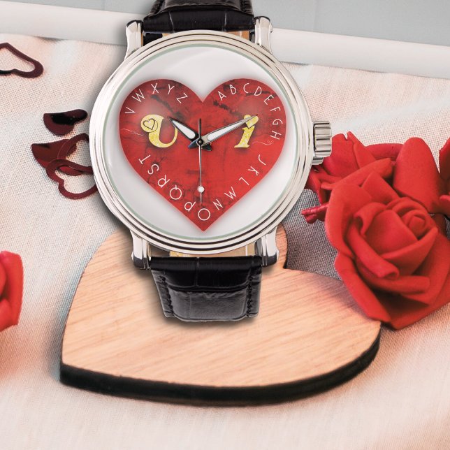 Du och jag - Alphabet-spel på ett rött hjärta Armbandsur (Skapare uppladdad)