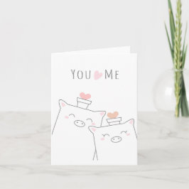 Du och jag Cute Gris Rosa Heart Kärlek-hälsningsko Kort