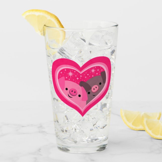 Du och jag (Cute Tecknad Grisar) Glaskopp (Framsida Ice)