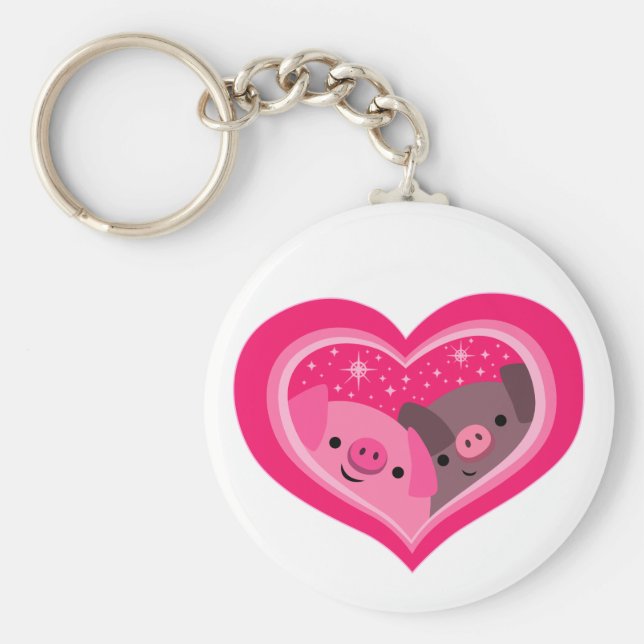 Du och jag (Cute Tecknad Grisar) Nyckelring (Framsidan)