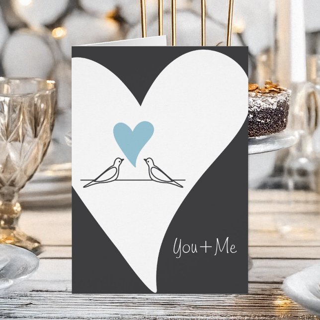 Du och jag Fåglar i Kärlek Light Blue Heart Cards Hälsningskort (Skapare uppladdad)