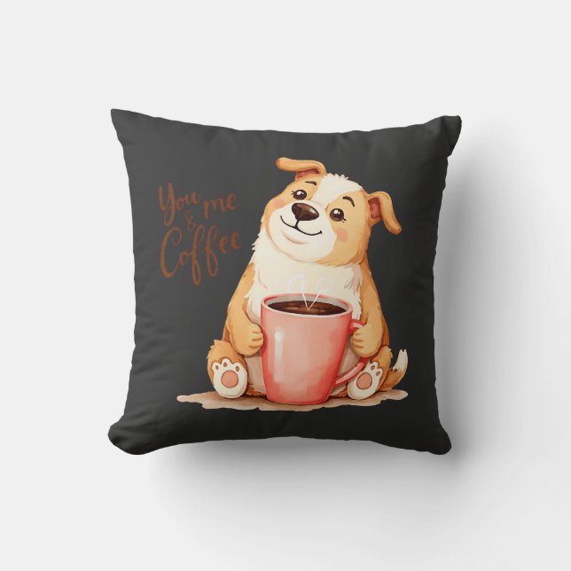 Du och jag Kaffe - Söt Corgi & Mysigt kaffe Kudde (Framsida)