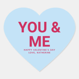 Du och mig söta Alla hjärtans dagars anpassningsba Hjärtformat Klistermärke