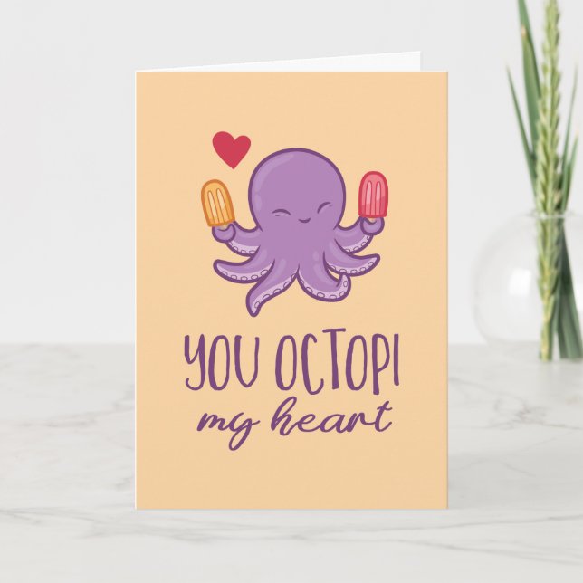 Du Octopi mitt hjärta Octopus Funny Alla hjärtans  Helgkort (Framsida)