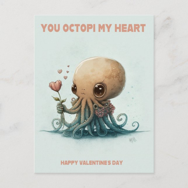 Du Octopi mitt hjärta, Valentine-kort Vykort (Framsida)