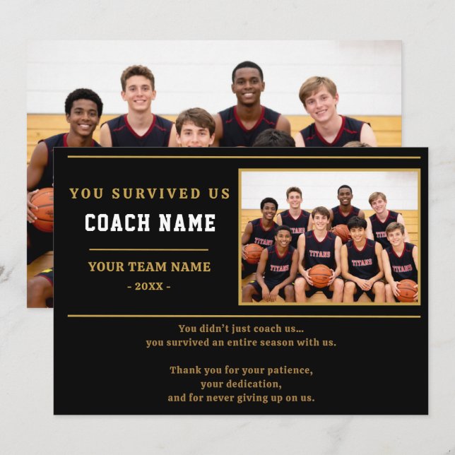 Du överlevde oss Coach Rolig Foto Tack Kort (Fram/baksida)