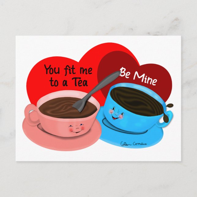 Du passar mig på en tea Retro-Feel-Tecknad Valenti Vykort (Framsida)