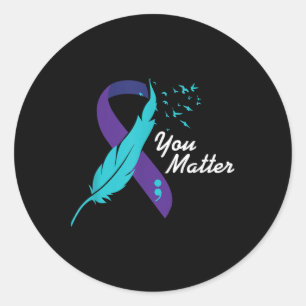 Du ribbon Suicide Awareness Mental Health Runt Klistermärke