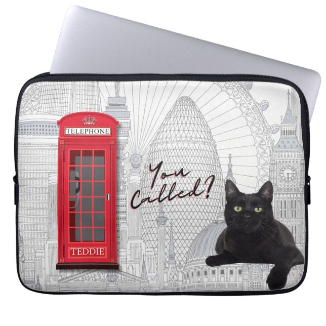 'Du ringde?' Anpassningsbar London Katt Röda Telef Laptop Fodral (Framsidan)