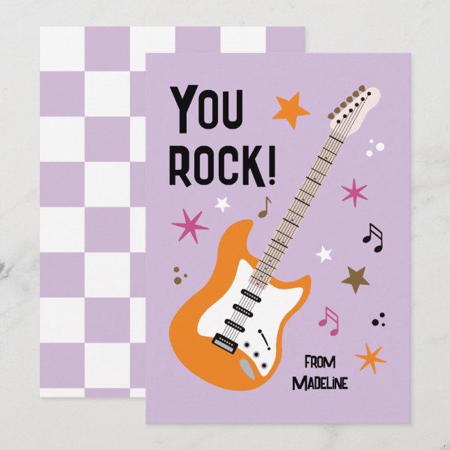 Du rockar gitarr klassrum valentine kort (Fram/baksida)