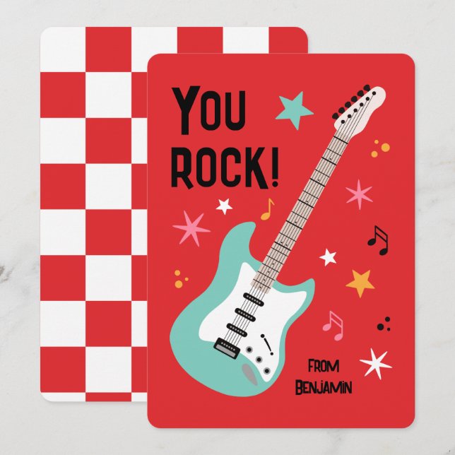 Du rockar gitarr klassrums valentin dag kort (Fram/baksida)