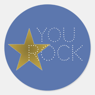 Du Rockstjärna Födelsedagsfest Stickers Blue Guld Runt Klistermärke