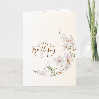 Du Rose Floral Wreath Folded Happy Birthday Card Kort