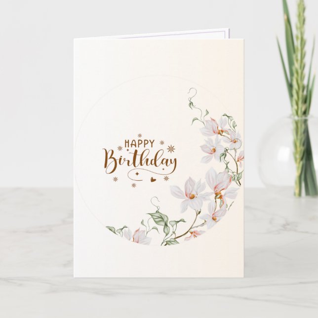 Du Rose Floral Wreath Folded Happy Birthday Card Kort (Framsida)