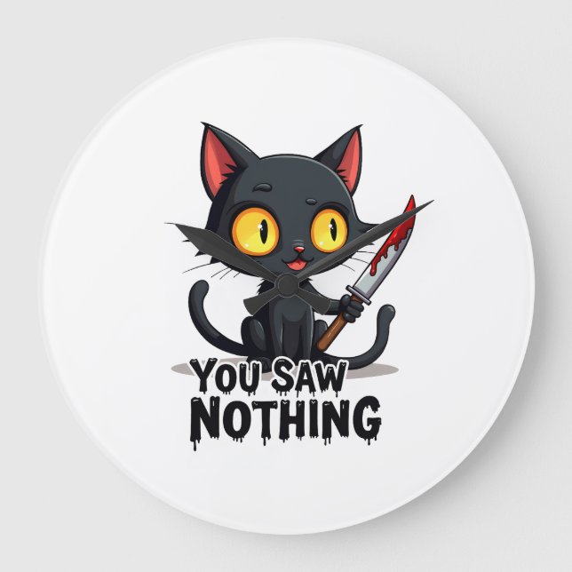 Du Såg Inget Svart Katt Roligt Halloween Stor Klocka (Framsida)