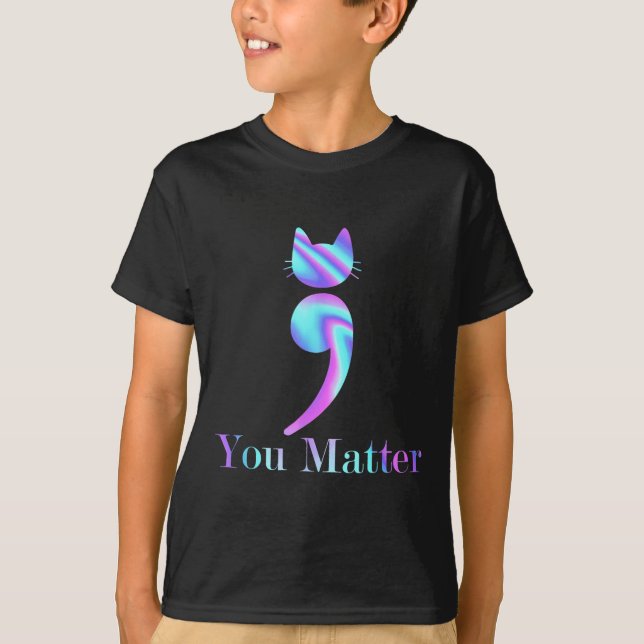 Du semikolon katt självmord medvetenhet om psykisk t shirt (Framsida)