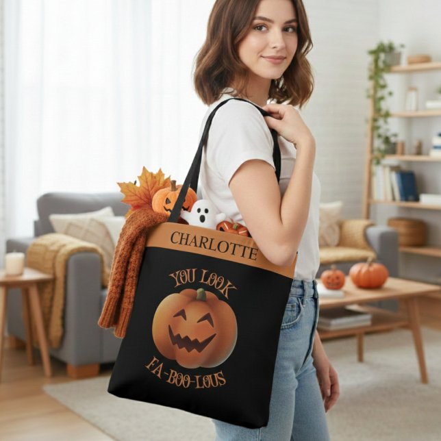 Du ser Fa-Boo-Lous Personlig Halloween Tygkasse (You Look Fa-Boo-Lous Personalized Halloween Tote Bag - Just add your name!)