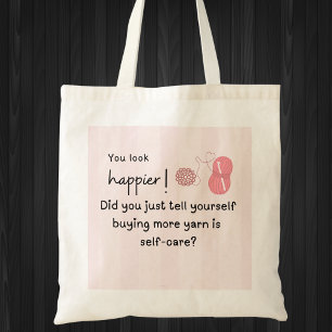 Du ser lyckligare ut! Yarn humor Tygkasse