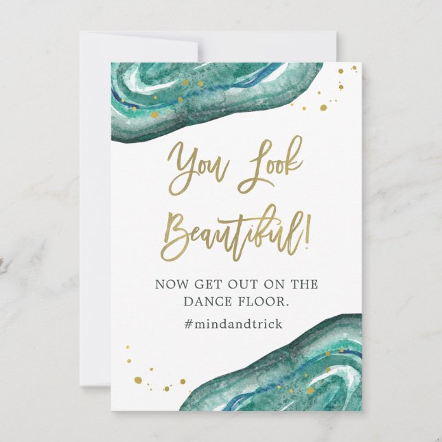 Du ser vacker | Teal Geode och Guld Bröllop Inbjudningar (Framsida)