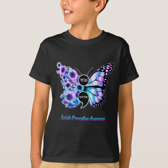 Du Självmordsförebyggande Semikolon Fjäril  T Shirt (Framsida)