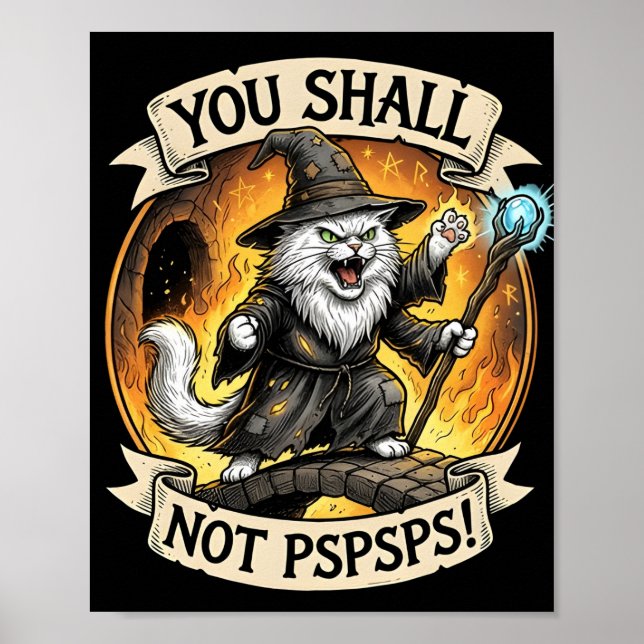 Du Skall Inte PSPSPS Rolig Trollkarlskatt Fantasi  Poster (Framsidan)